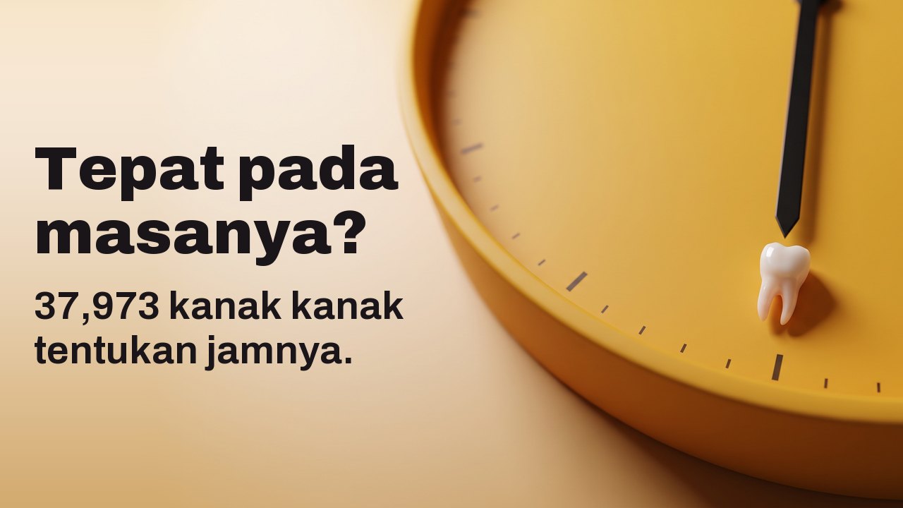 Tepat pada masanya? 37,973 kanak kanak tentukan jamnya. Sebatang gigi susu yang kecil terletak pada tanda pukul enam di muka jam kuning kunyit tanpa angka.