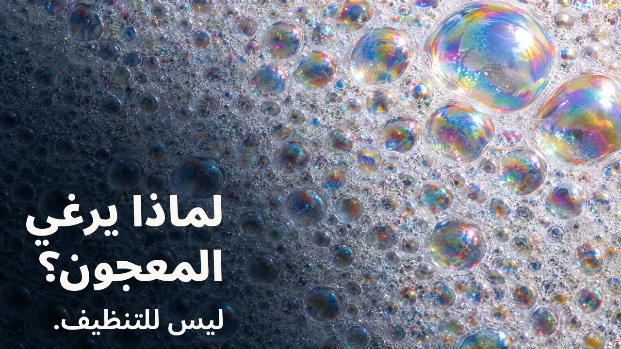 لماذا يرغي المعجون؟ ليس للتنظيف. ماكرو لرغوة بيضاء: فقاعات صغيرة لا تحصى بغشاء قزحي، وبعض الفقاعات الكبيرة تلتقط الضوء.