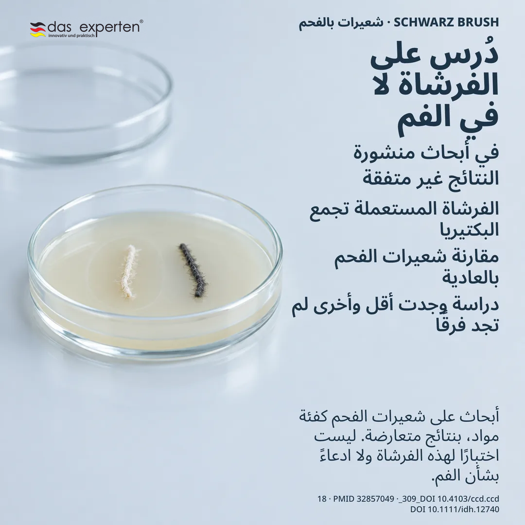 مقارنة مختبرية: عيّنتا شعيرات على طبق زرع مع منطقة مقيسة حول إحداهما، بحث على فُرَش مستعملة
