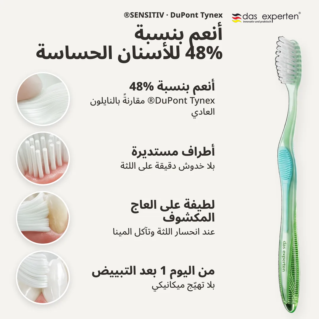 أنعم بنسبة 48% للأسنان الحساسة, أنعم بنسبة 48%; أطراف مستديرة; لطيفة على العاج المكشوف; من اليوم 1 بعد التبييض