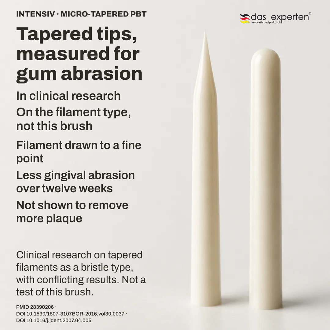 Filament geometry study: one tapered tip profile beside one round ended profile, schematic outlines at non literal scale