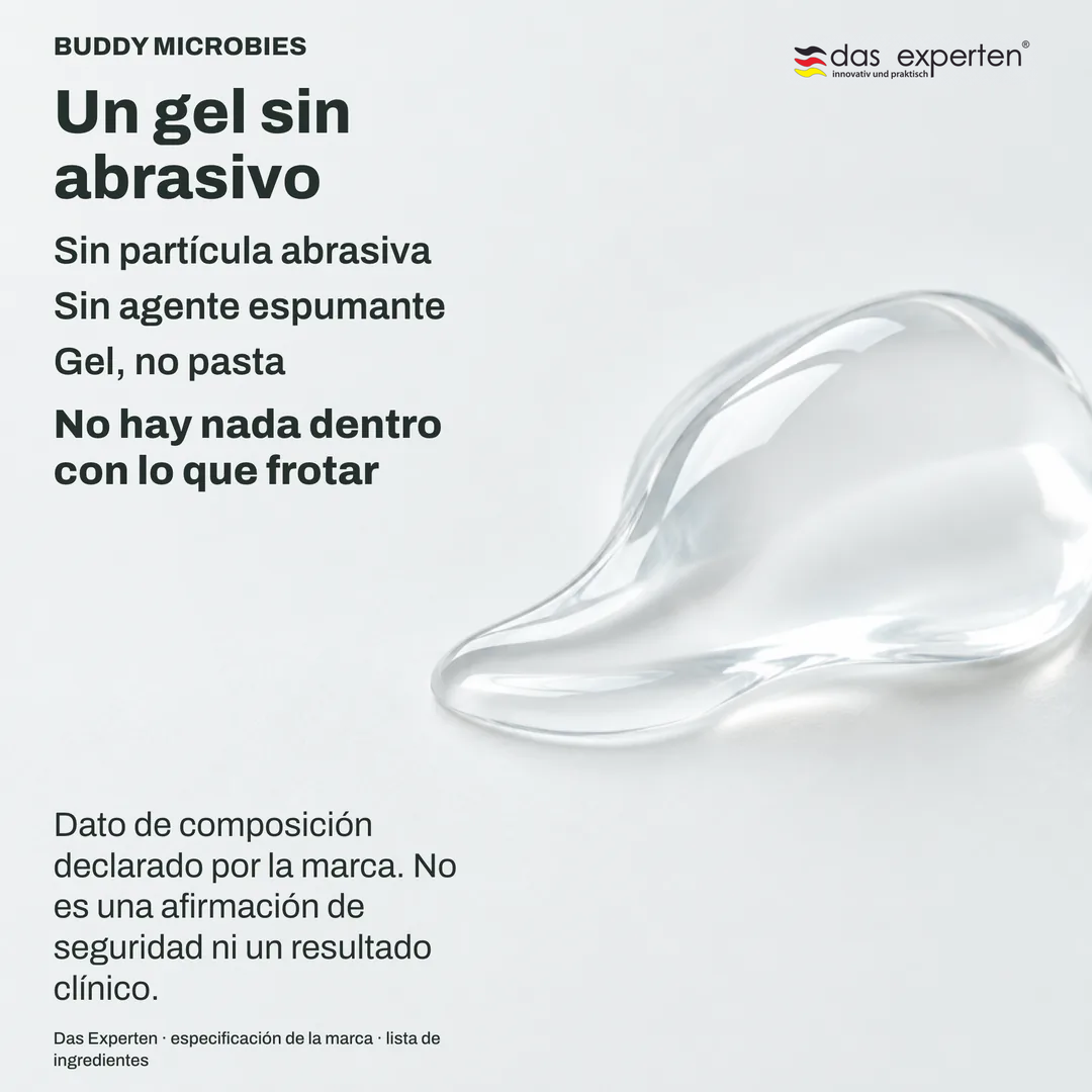 Ilustración de un gel transparente en un cabezal pequeño, sin espuma: un gel sin abrasivo según la marca