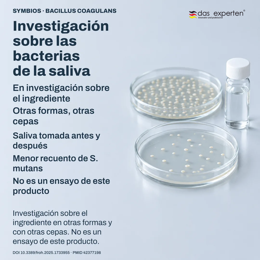 Escena de laboratorio: muestras de saliva y placas de cultivo rotuladas, investigación sobre el ingrediente, no sobre este producto