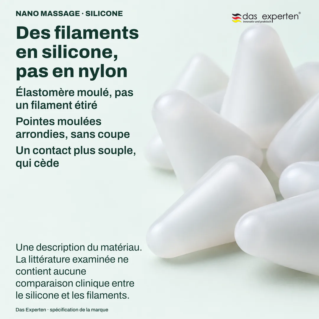 Étude de texture des pointes en élastomère moulé, à échelle non littérale : la surface du matériau et son extrémité arrondie