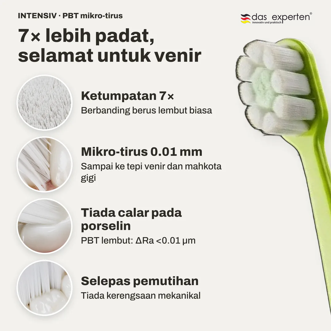 7× lebih padat, selamat untuk venir, Ketumpatan 7×; Mikro tirus 0.01 mm; Tiada calar pada porselin; Selepas pemutihan