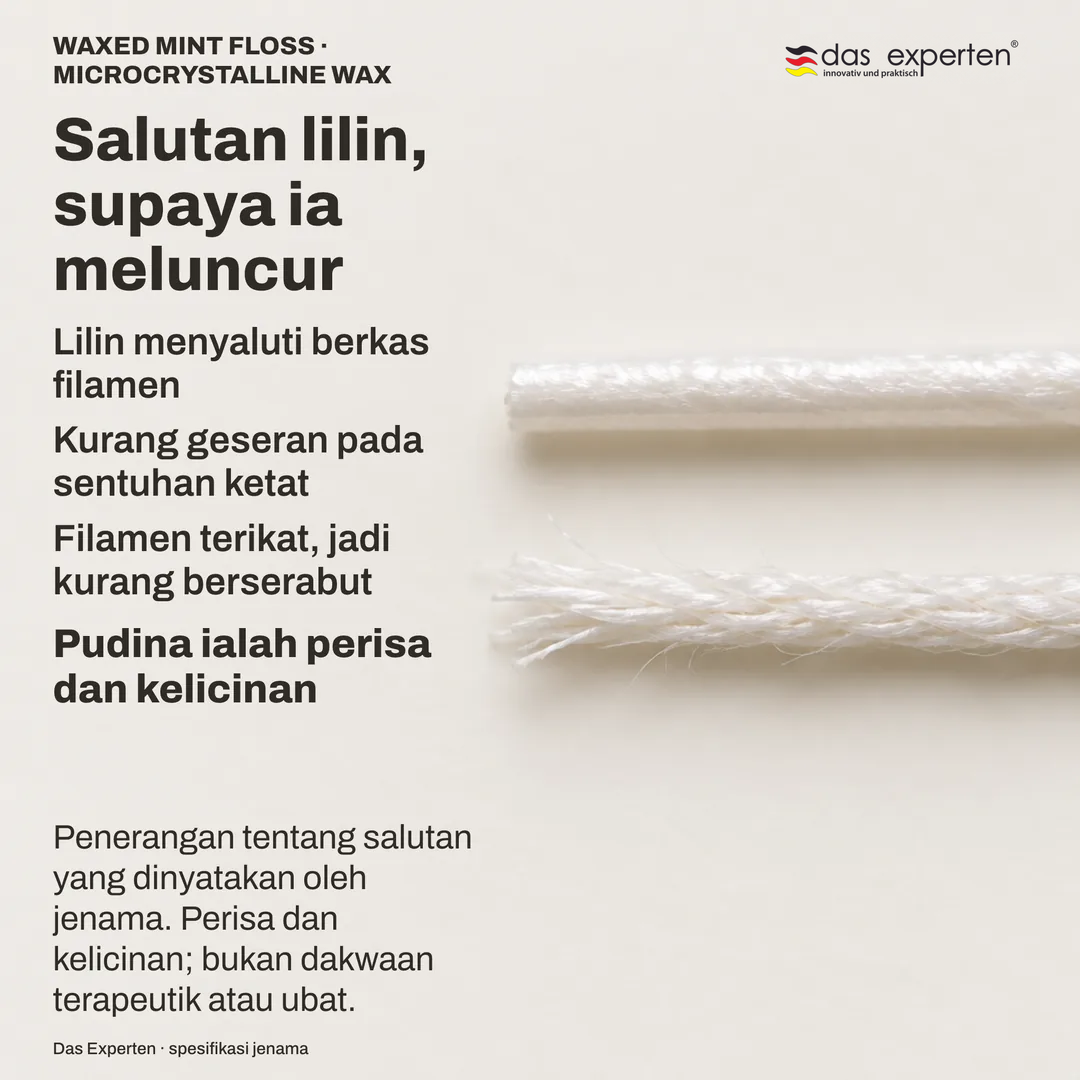 Kajian bahan: benang bersalut lilin dibesarkan, salutan berterusan, di sebelahnya berkas tanpa lilin yang berserabut