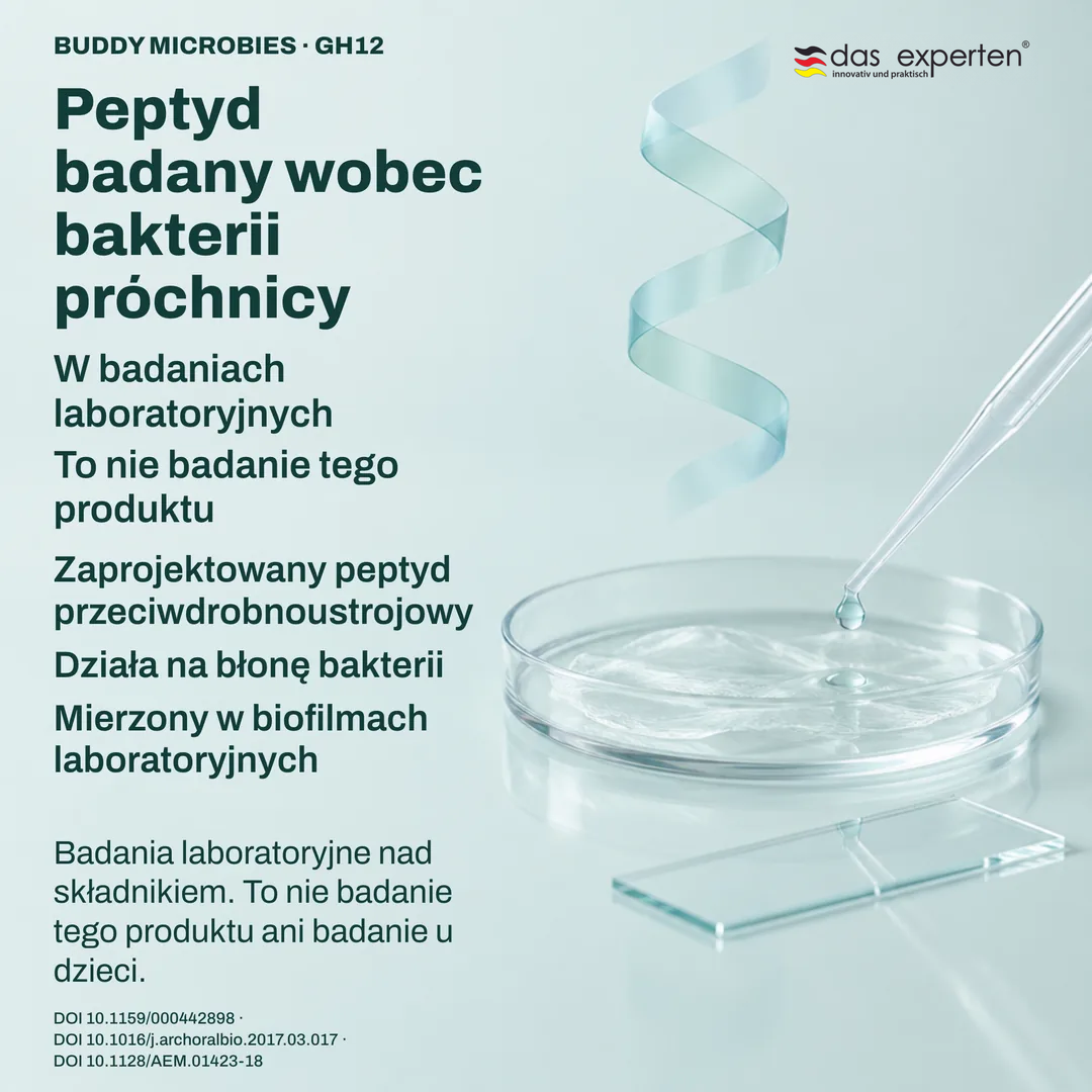 Ilustracja laboratoryjna: próbki biofilmu mierzone z peptydem GH12, badania składnika, nie produktu
