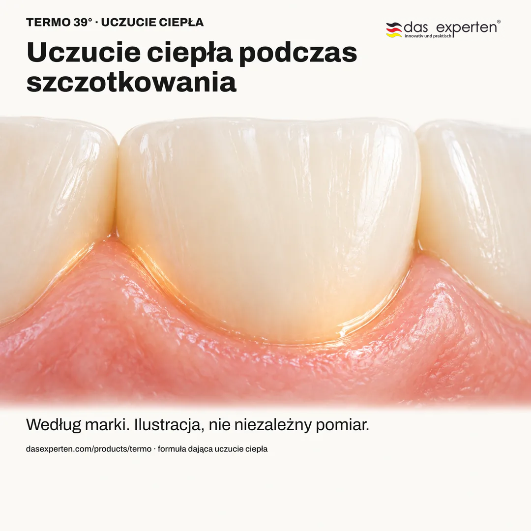 Ilustracja uczucia ciepła podczas szczotkowania pastą TERMO 39°, cechy sensorycznej według marki