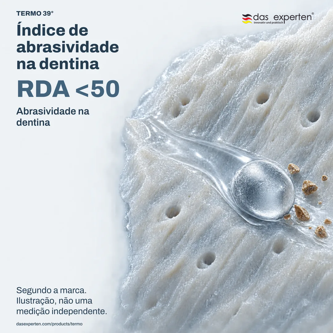 Superfície de dentina ilustrada com o valor RDA <50: índice de abrasividade na dentina, segundo a marca