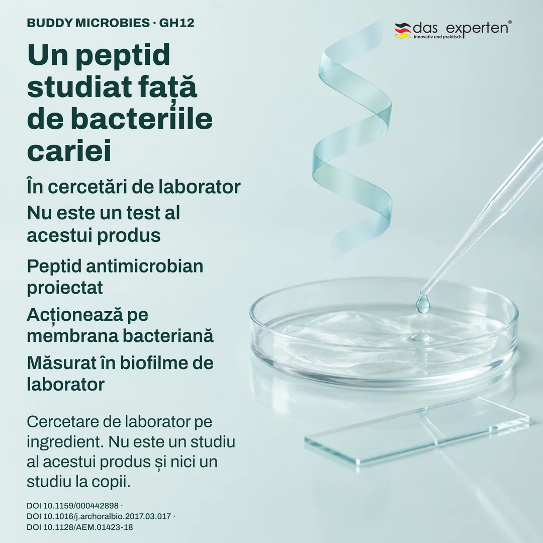 Ilustrație de laborator: probe de biofilm măsurate cu peptidul GH12, cercetare pe ingredient