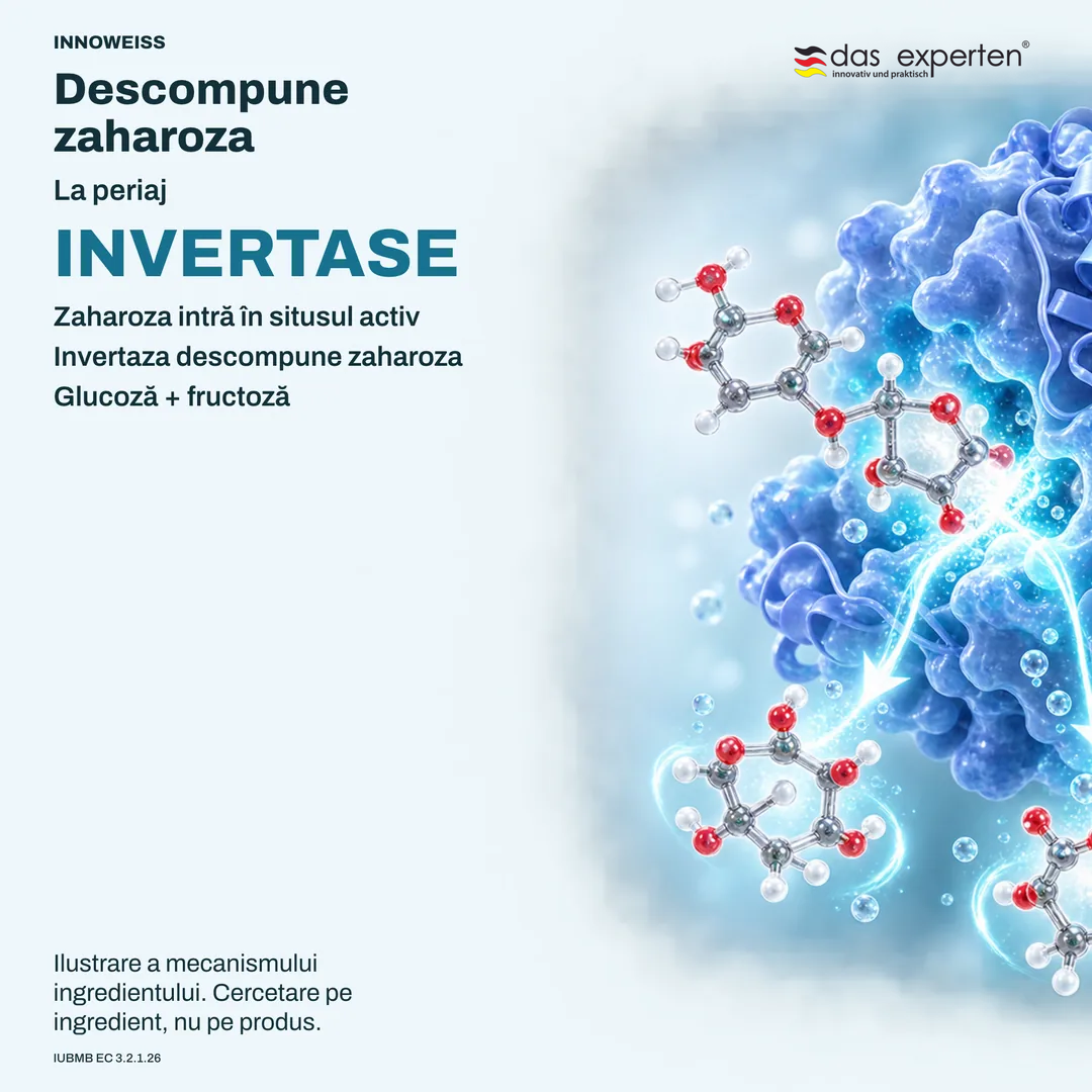 Ilustrație: invertaza descompune zaharoza în glucoză și fructoză la periaj