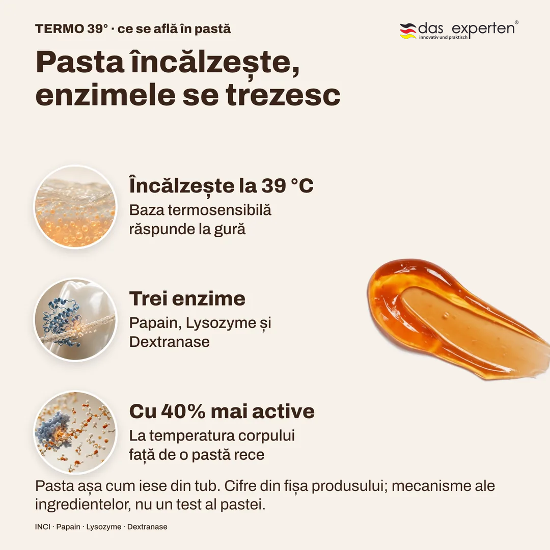 Pasta încălzește, enzimele se trezesc, Încălzește la 39 °C; Trei enzime; Cu 40% mai active