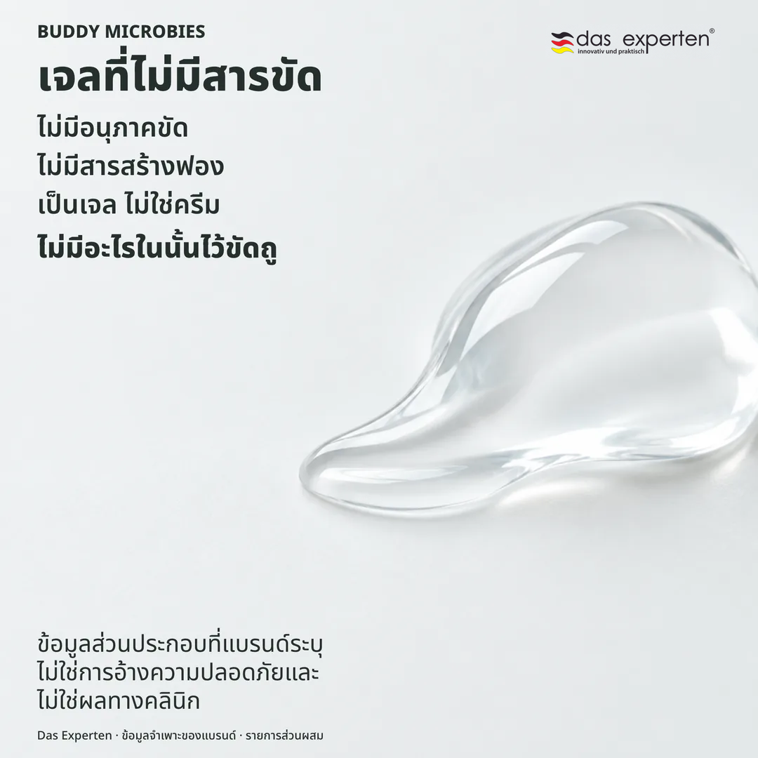 ภาพประกอบเจลใสบนหัวแปรงเล็ก ไม่มีฟอง เป็นเจลที่ไม่มีสารขัดตามข้อมูลของแบรนด์