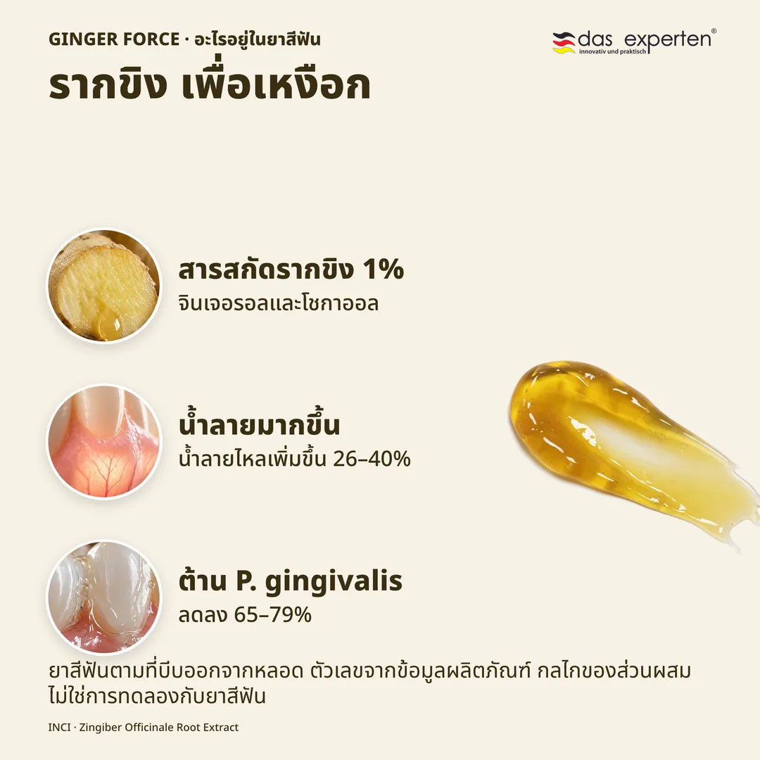 รากขิง เพื่อเหงือก, สารสกัดรากขิง 1%; น้ำลายมากขึ้น; ต้าน P. gingivalis