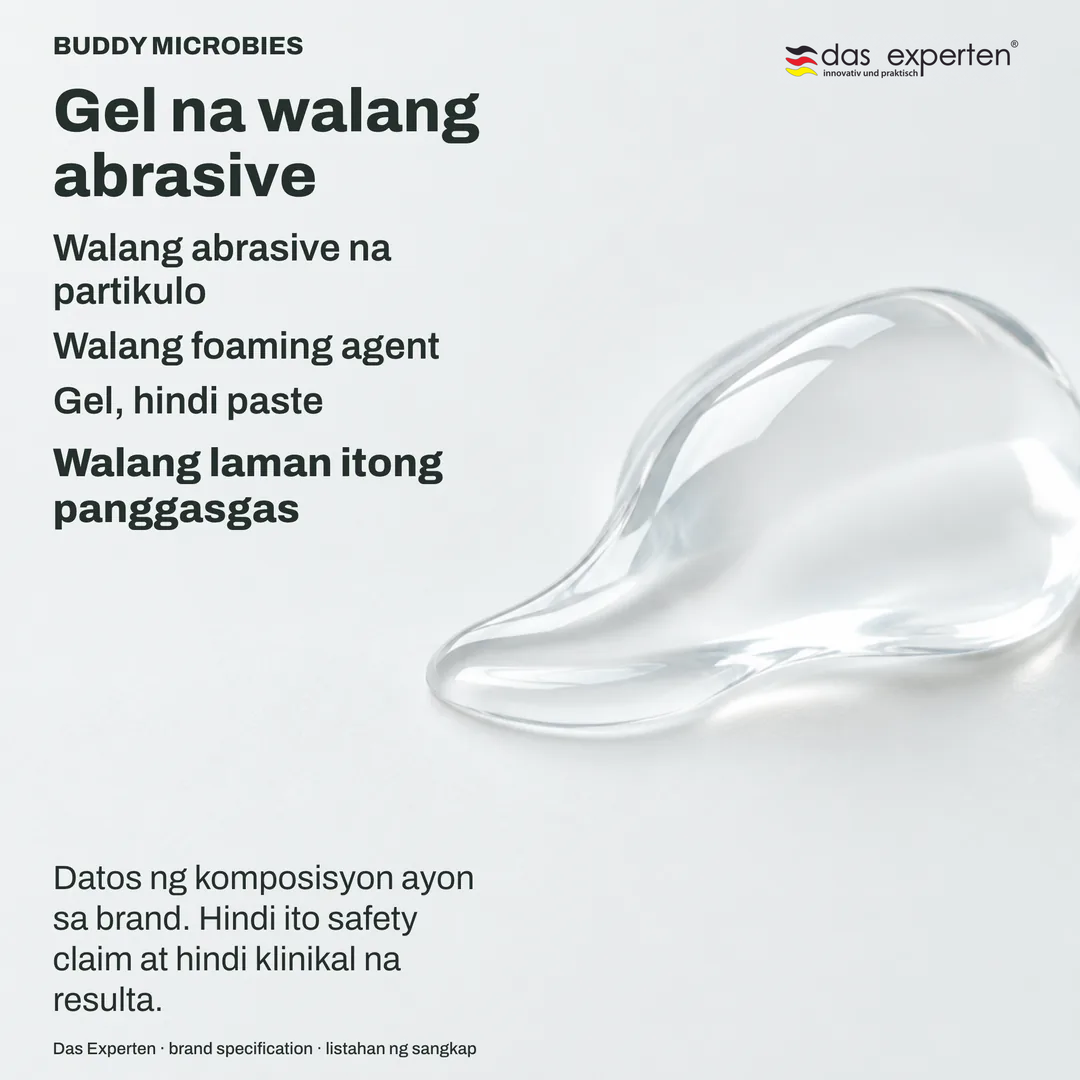 Ilustrasyon ng malinaw na gel sa maliit na brush head, walang bula: gel na walang abrasive ayon sa brand
