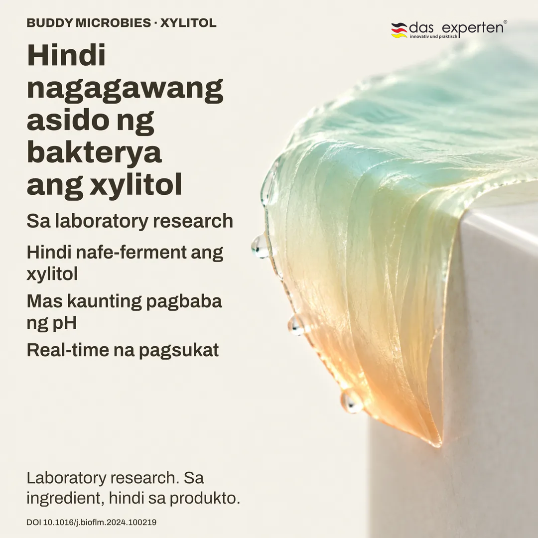 Ilustrasyon ng pagsukat ng pH sa biofilm: sa xylitol, mas kaunti ang pagbaba ng pH, research sa ingredient