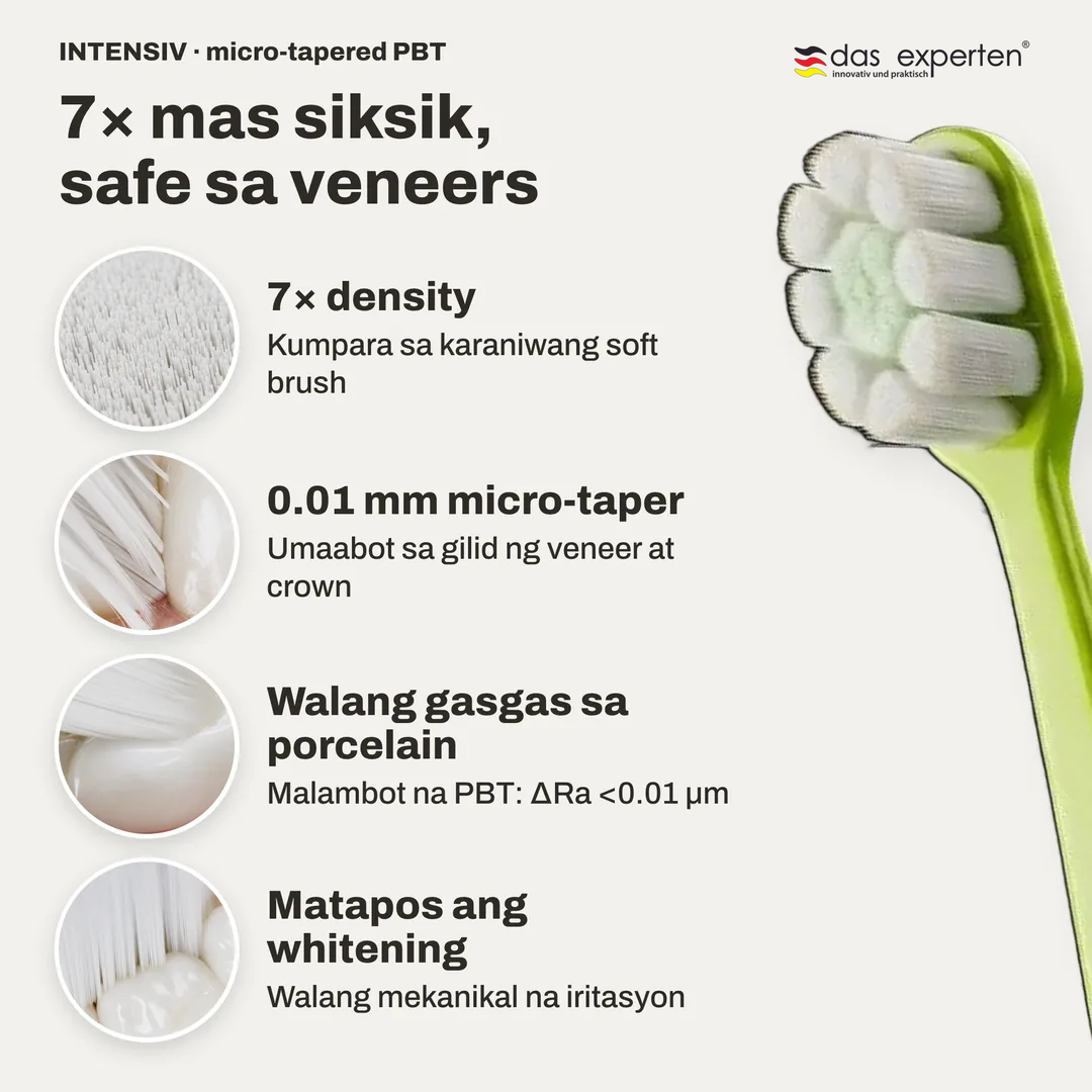 7× mas siksik, safe sa veneers, 7× density; 0.01 mm micro taper; Walang gasgas sa porcelain; Matapos ang whitening