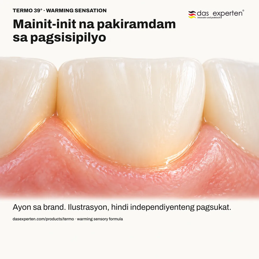 Ilustrasyon ng mainit init na pakiramdam sa pagsisipilyo gamit ang TERMO 39°, sensory feature ng formula