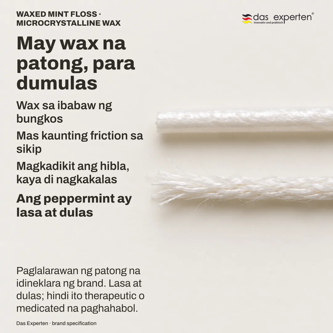 Pag aaral ng materyal: pinalaking waxed na sinulid na tuloy tuloy ang patong, katabi ang walang wax na nagkakalas