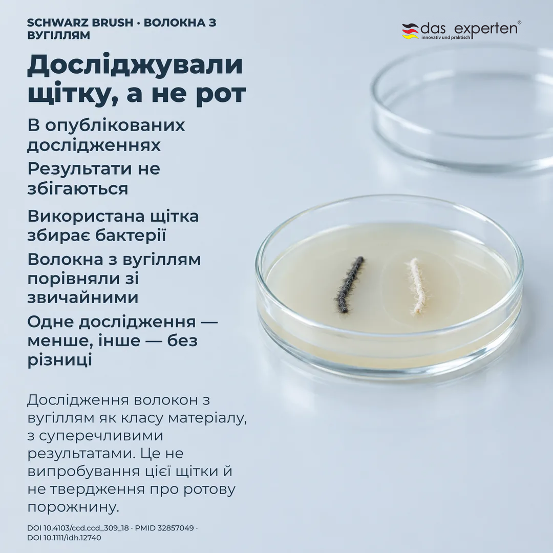 Лабораторне порівняння: два зразки волокон на чашці з культурою, навколо одного виміряна зона, дослідження щіток
