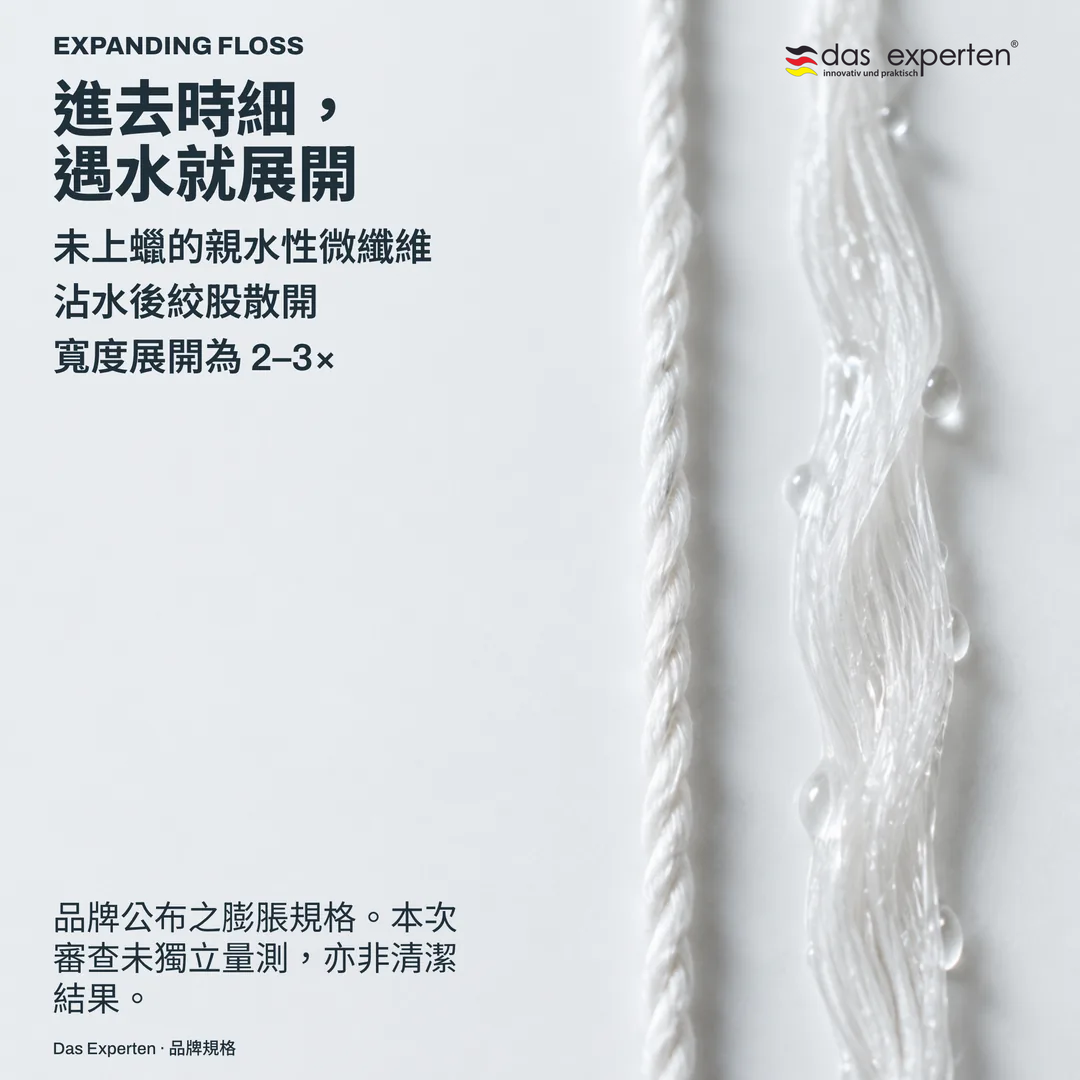 材料研究示意：一束細纖維，一側乾燥緊束，另一側沾濕展開，置於素色背景上